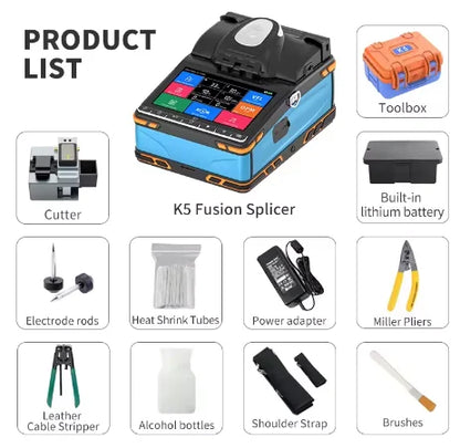 K5 fusion Splicer 6 Motor Core Alignment Mini Splicing Machine Optical Fiber Ftth Welding Equipment for Telecom