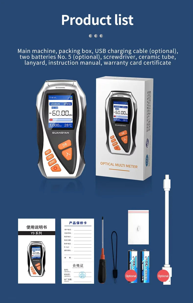 Y9 optical fiber meter new 4 In 1 fiber optic equipment VFL 1mW Rj45 Cable Tester all-in-one Mini OPM ftth
